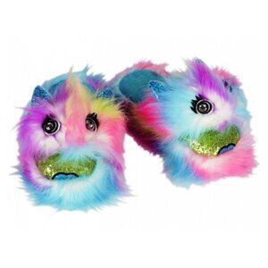 Justice Girls Fuzzy Crazy Googly Eye Rainbow Monster Slippers 4/5